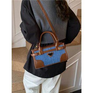 Denim Patchwork Buckle Decor Crossbody Bag